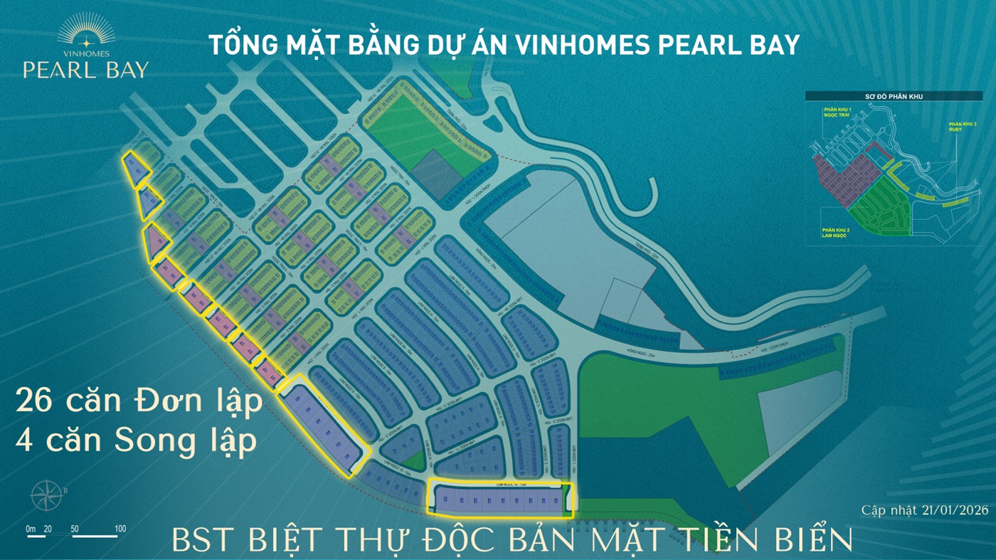 Vị trí sản phẩm biệt thự phân khu Ngọc Trai Vinhomes Pearl Bay